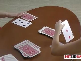 Two attractive MILFs play a game of strip blackjack