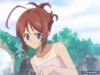 Rødhårete hentai elskerinne blir fondled på henne sensational bad
