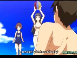 Swimsuit hentai babeh oralsex and nunggang bigcock in the pantai